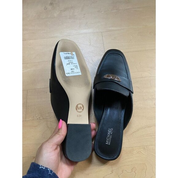 MICHAEL Michael Kors BNWT "Ashley" black logo plate mules women NEW - Picture 7 of 10